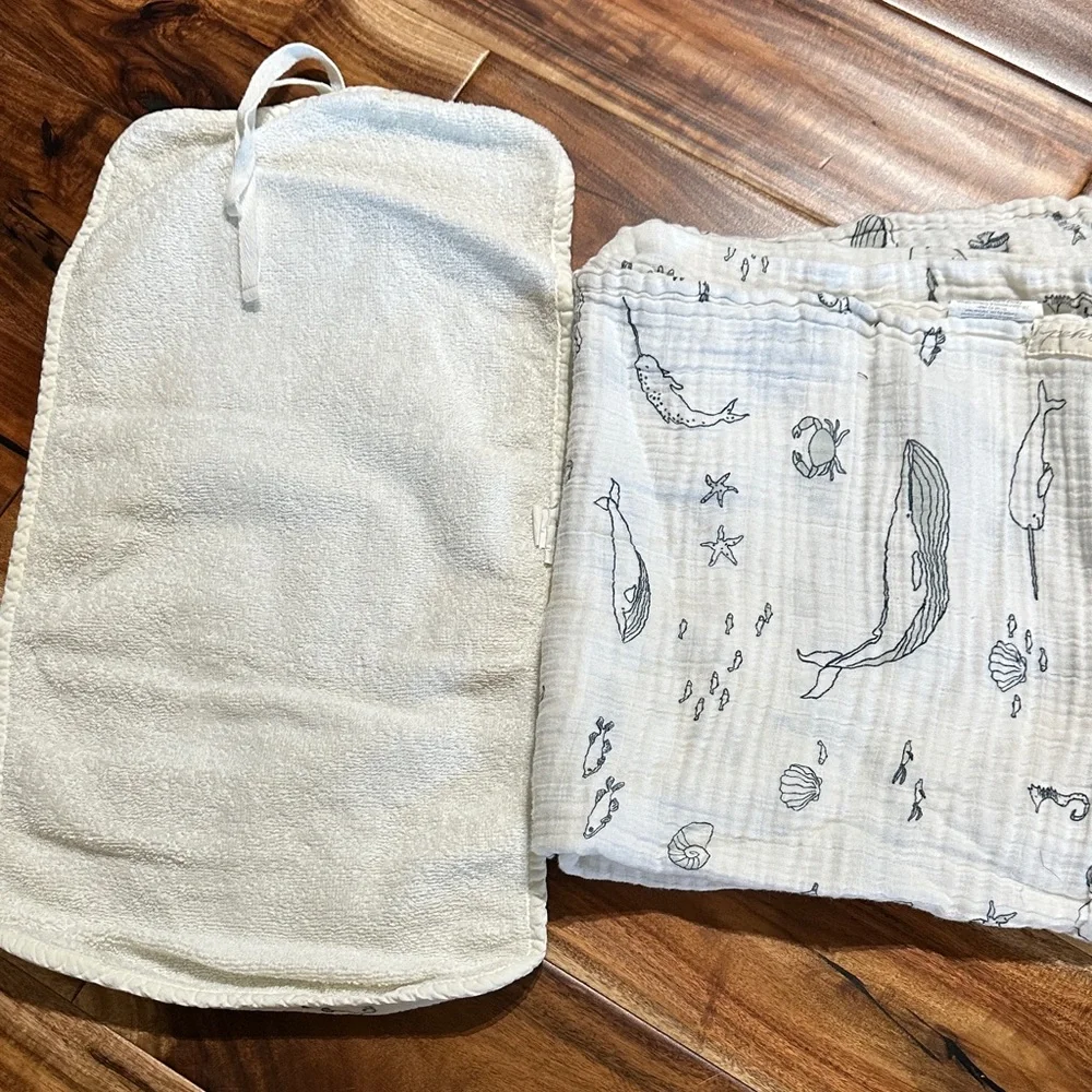Pehr Swaddle and Burp Cloth with Navy Ocean Print